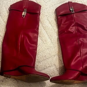 Elegant Red Leather Women's Boots